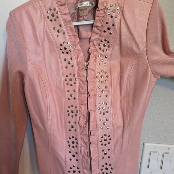 Pearl Pink STUDDED LEATHER & Knit Jacket! | M | Nygard | EUC - Picture 2 of 9